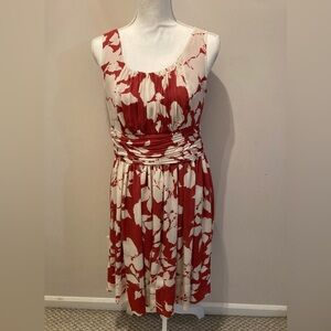 NWT Talbots Women Sz8 Fully Lined Sleeveless A-line Red Floral Dress w/Ruching